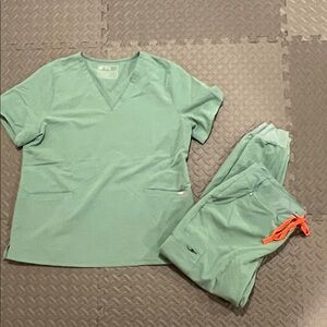 Figs Sage Green Scrub Top and Bottom Set